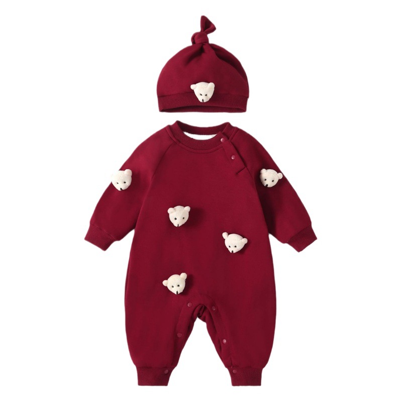 Bebé ropa de salida de invierno estilo coreano forrado de lana engrosada vaina bebé otoño e invierno cálido suéter salida mameluco