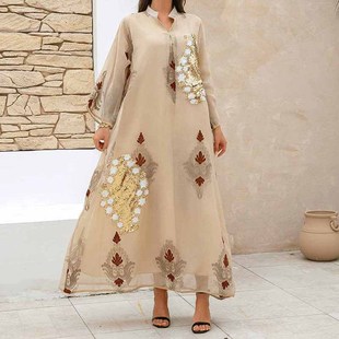 Cross-Border Middle Eastern New Robe Embroidered Sequined Muslim Dress Abaya