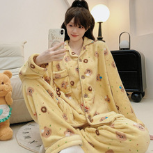 珊瑚绒睡衣女卡通凯蒂猫绒网红ins风秋冬季保暖法兰绒家居服套装