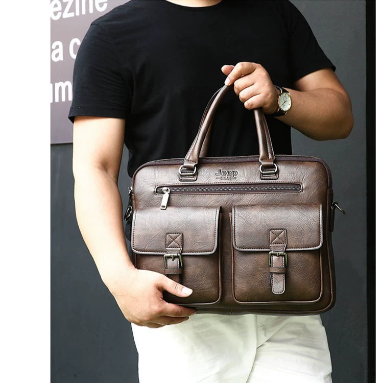 Business laptop bag, capacious document briefcase, adjustable shoulder strap, 38×28×7 cm