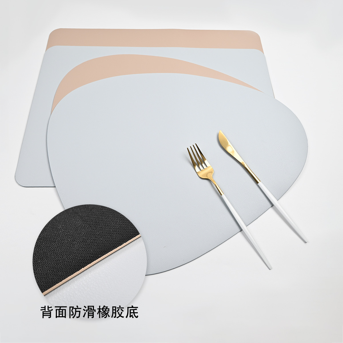 Cojín de cuero PU, almohadilla de mesa antideslizante, almohadilla de aislamiento térmico a prueba de agua, almohadilla de taza, gota de agua simple, almohadilla de comedor occidental sólida