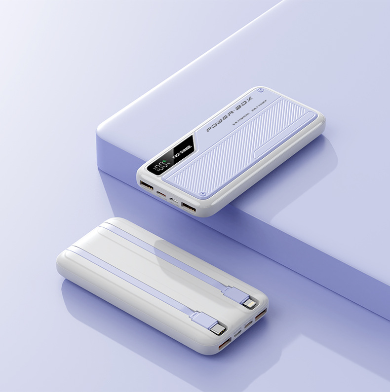 Toplu Satış Taşınabilir Şarj Cihazı 20000mAh Süper Hızlı Şarj Yerleşik Kablolu Powerbank Hediye Logo Baskılı