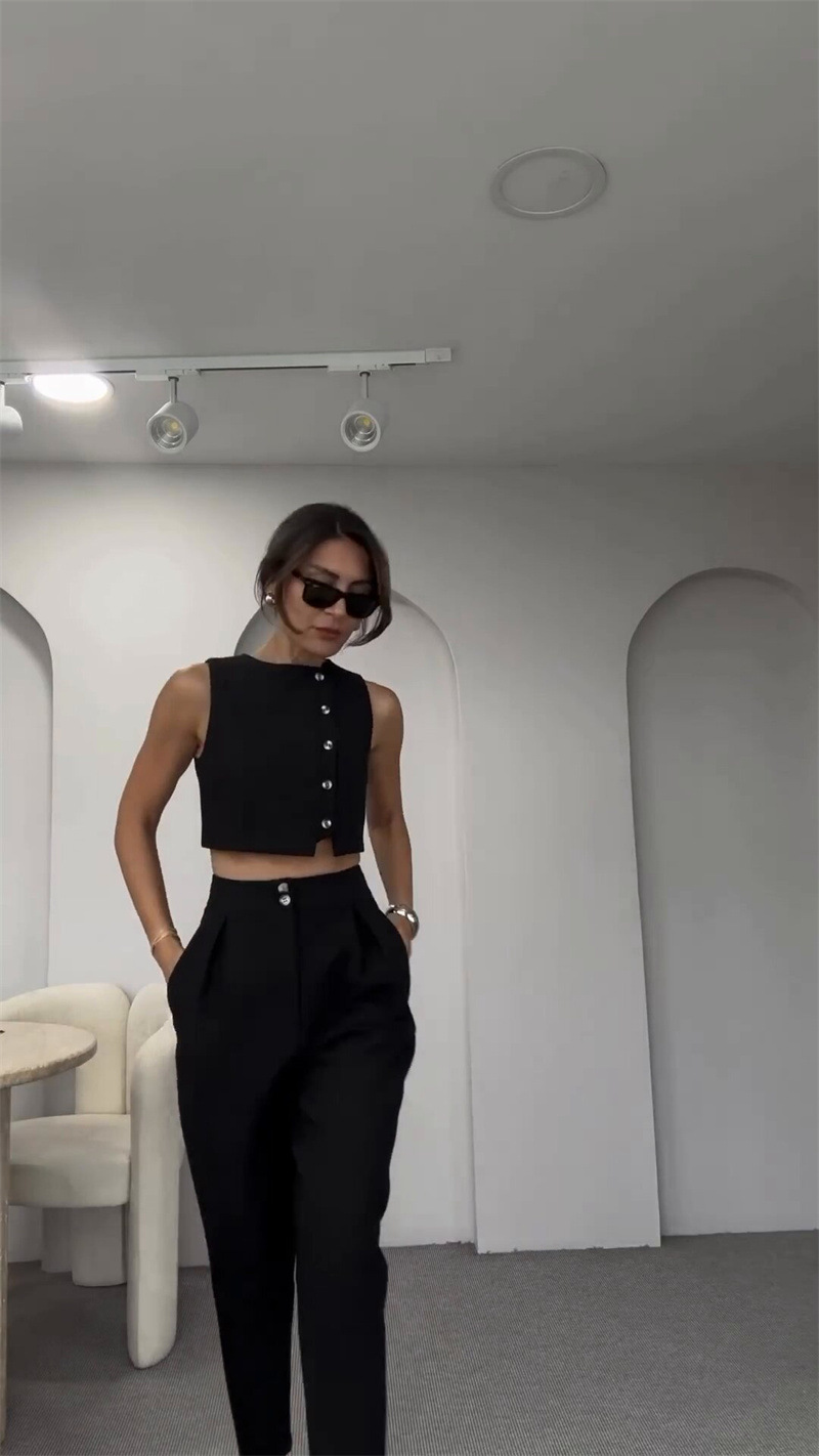 Casual, Streetwear Style Holiday Daily Women's Casual Streetwear Solid Color Spandex Polyester Button Pant Co-ord Set Pants Sets