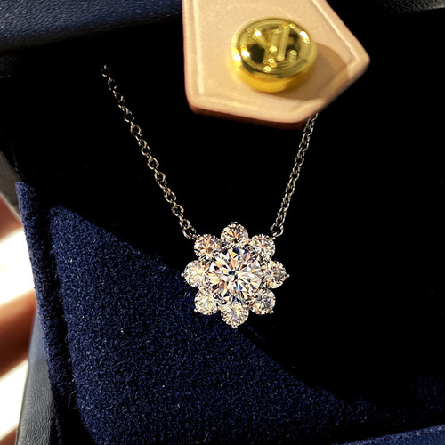 Live streaming source imitation moissanite flower sunflower necklace female internet celebrity same style ring full diamond zircon earrings set 