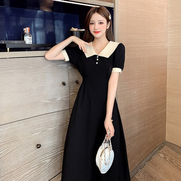 French Retro Style Slimming Long Dress with a Goddess Vibe, Doll Collar, Belt, First Love Platycodon Dress, Fashionable Hepburn Style