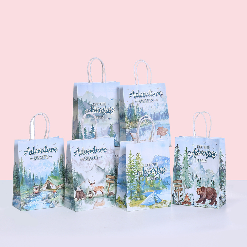 牛皮纸蓝色派对袋子印花手提袋探险派对礼物包装袋商场购物袋批发