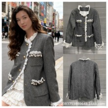 南油高定气质宫廷高级感女装羊毛呢蕾丝花边中长款大衣外套女