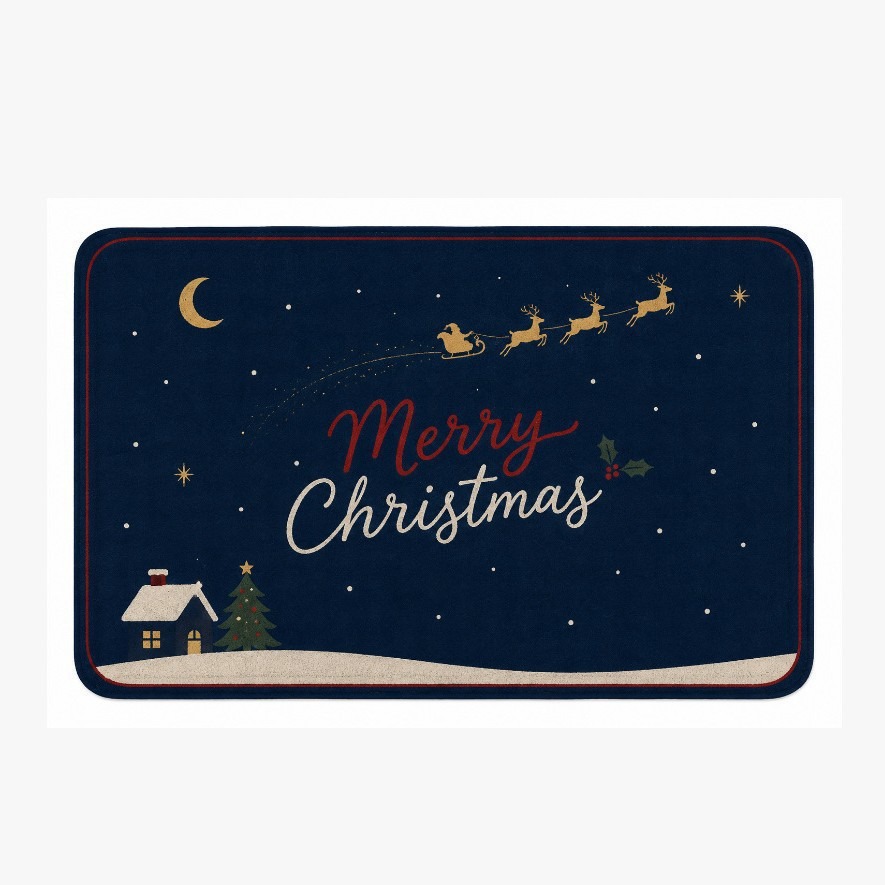 Cross-border TEMU new Santa Claus floor mat with Christmas tree and sock prints, holiday decoration red floor mat available for dropshipping