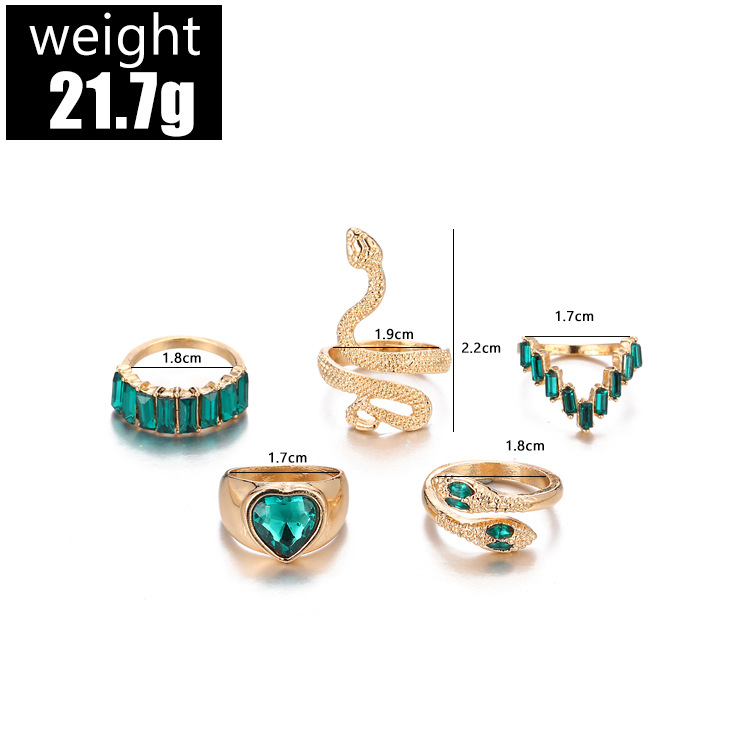 Rings Classification 1 Set Quantity Street Occasion Alloy Material Punk Cool Style Heart Shape Snake Alloy Plating Inlay Artificial Gemstones Women's Rings