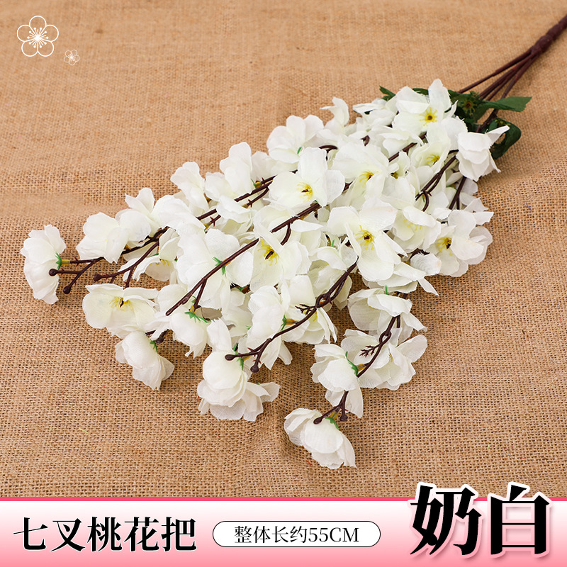 Simulación de ramas de flor de durazno, ramas de flor de ciruelo de cera falsa, flores de cerezo, flores de plástico, flores falsas, arreglos florales de piso, decoración de árboles de paisaje