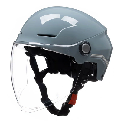 half helmet 3C certified battery – Motosiklet kaskı (dəbilqə) - squirrel-gray-with-long-transparent