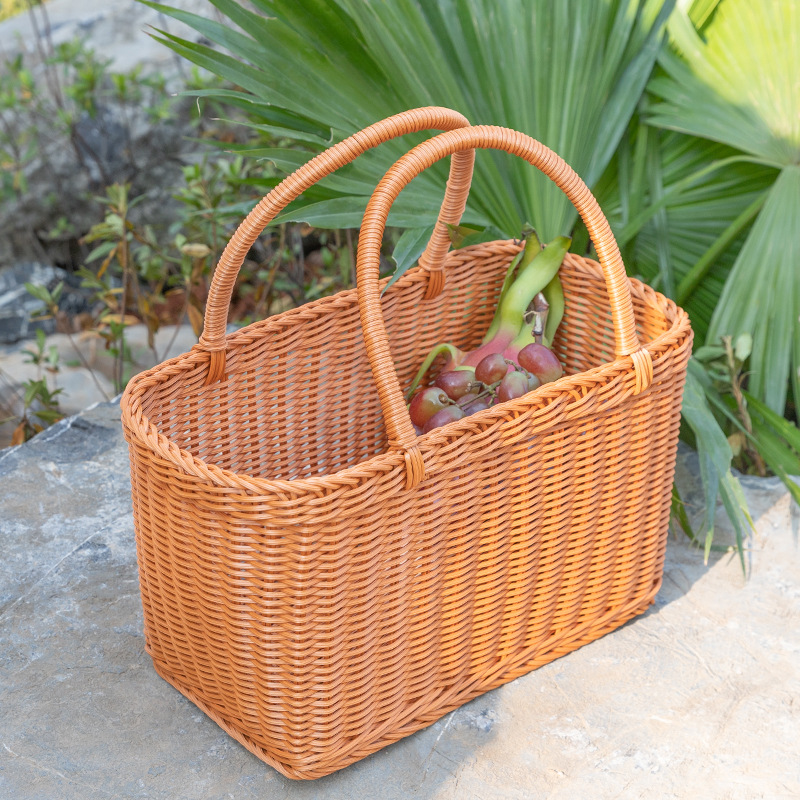 买菜篮子手提编织野餐收纳筐仿藤大号文艺范儿水果采摘大容量轻奢
