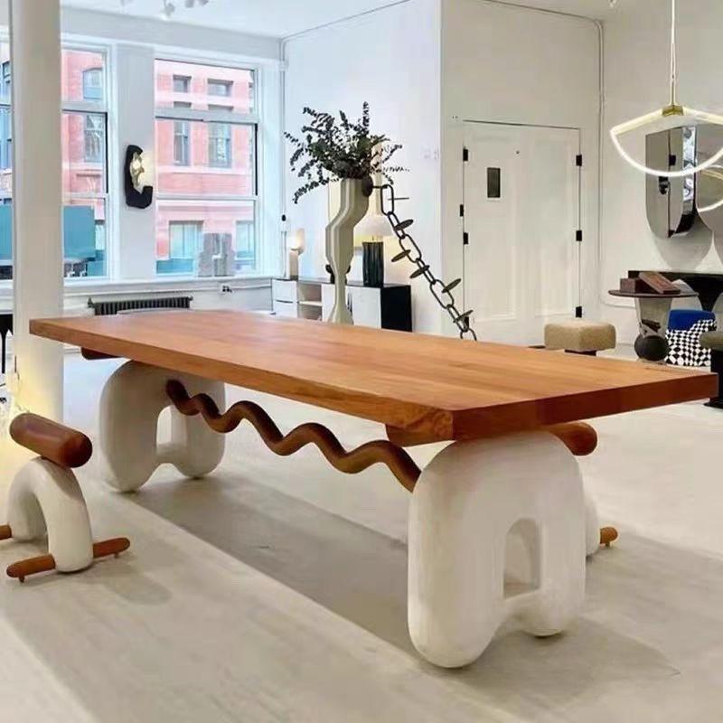 Maidou Dining Table Creative Design French Cream Style Retro Solid Wood Dining Table and Chair Set in Natural Wood Color