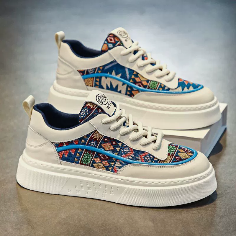 Mesh platform sneakers, breathable ethnic pattern, lightweight casual, sizes 39–44