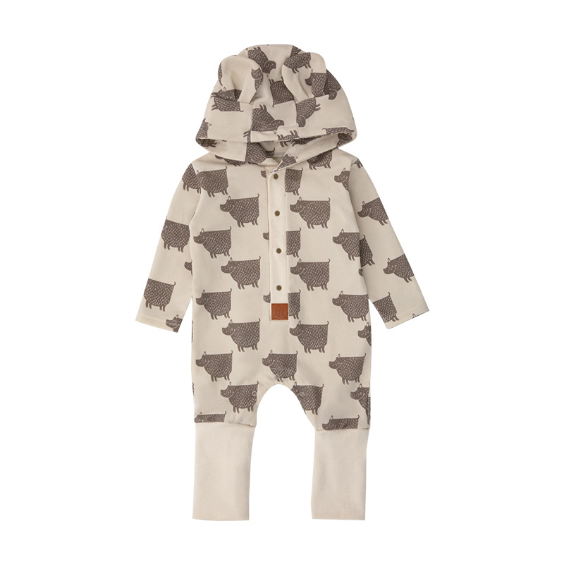 Estilo nórdico mono de salida de manga larga ropa para el hogar bebé Otoño e Invierno mameluco con capucha cálido para niños en línea rojo al por mayor