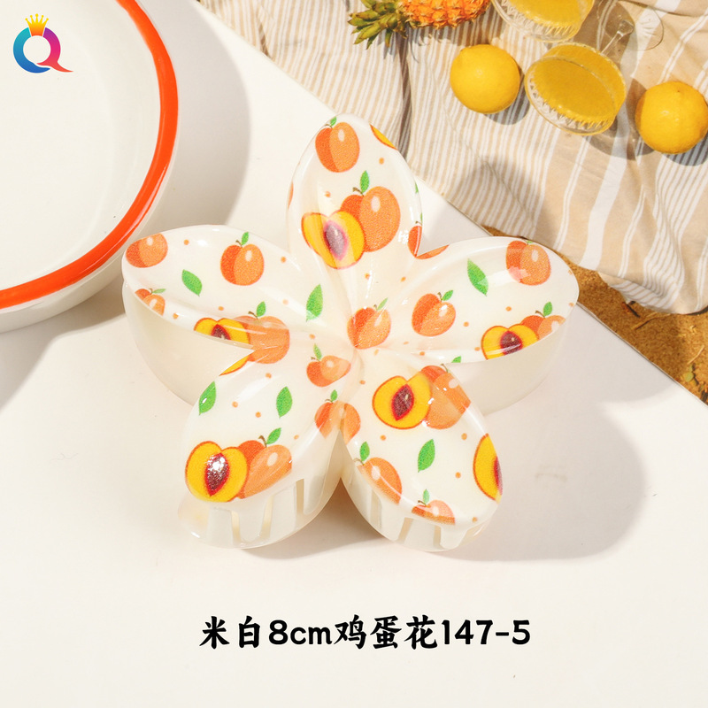 Qiyue クロスボーダー UV プリントフルーツクリップ韓国スタイルの高級エッグフラワー後頭部ヘアピン気質サメクリップ|undefined
