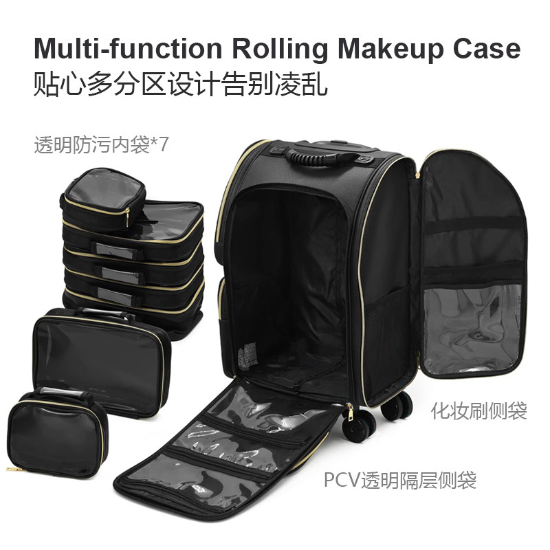 Explosiones transfronterizas clásicas de tela de Oxford maquillaje varilla de tracción multifuncional portátil bordado manicuras caja de herramientas de belleza