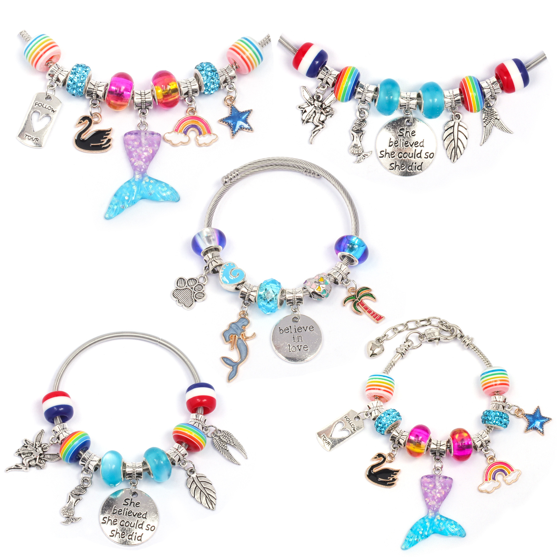 Cartoon Style Unicorn Alloy Animal Plating Metal Color Alloy Large-Hole Bead Bracelet Jewelry Access