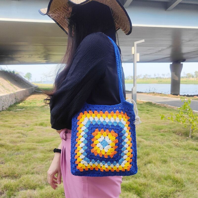 Cross-Border Wholesale Hand-Crocheted Bohemian Style Bags, European and American Crochet Granny Square Shoulder Bags, Handbags, Manufacturer Crossbody Bags