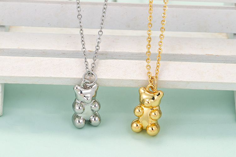 Bear Pattern Fashion Retro Mini Bear Solid Color Copper Necklace Wholesale Nihaojewelry