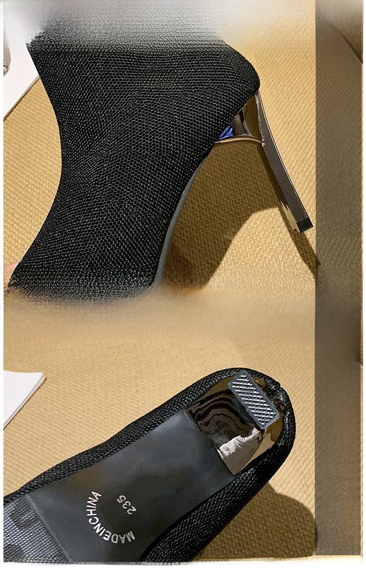 Špicaté ponožky Čižmy Dámske hrubé podpätky 2023 Jarná novinka Vysoké podpätky strečové čižmy s plochým podpätkom Vlnené čižmy Móda Krátke čižmy_voghion.com