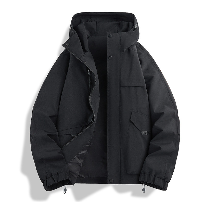 American-Style Outdoor Hooded Jacket for Men, Loose-Fitting Waterproof Hiking and Mountaineering Jacket for Spring and Autumn, Sports Workwear Coat