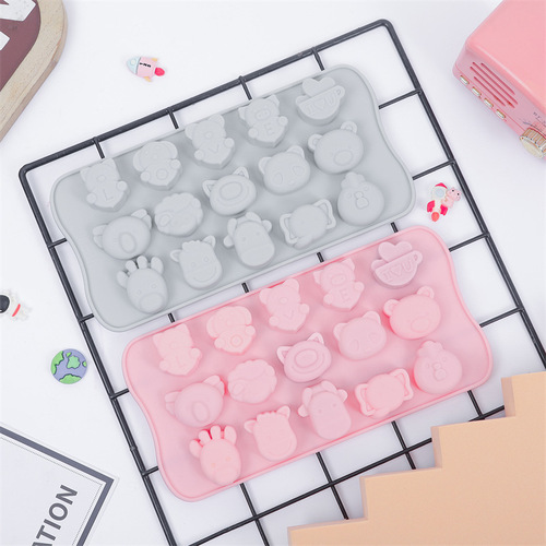 15 connected cartoon silicone ice tray mold homemade ice cream ice cube mold silicone chocolate mold DIY baking tools