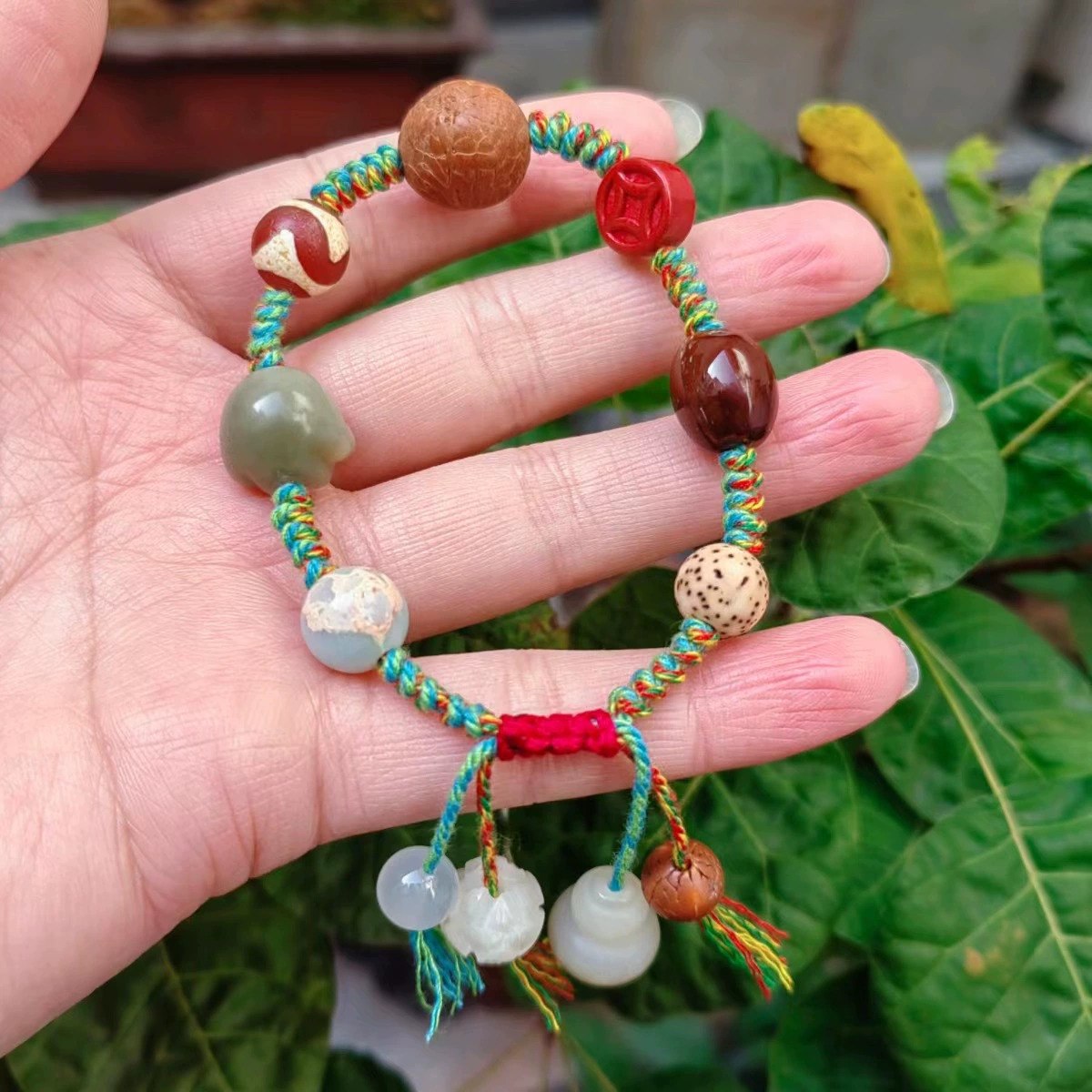 Organic woven genuine design bracelet walnut with tassels, DIY, wholesale
