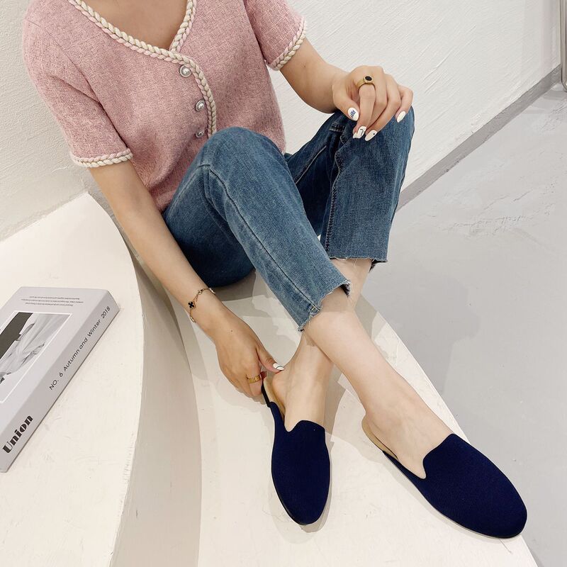 Half Slippers 2022 Summer New Flying Woven Slippers Women's Flat Shoes Cross-border Foreign Trade Large Size Women's Shoes Flat Half Slippers 2022 Summer New Flying Woven Slippers Women's Flat Shoes Cross-border Foreign Trade Large Size Women's Shoes Flat