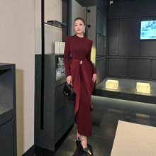 新款大码女装 高档时尚圆领高级收腰连衣裙 宽松大版长裙