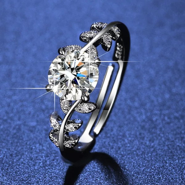 Japanese White Copper Laurel Ring 1 karat Wedding Ring Simulation Mosan Diamond Ring Fashion High Sense Adjustable Ring