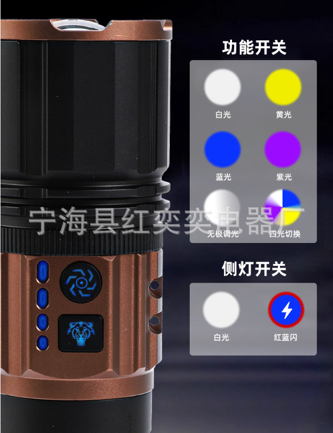 Outdoor flashlight with Type-C charging, outdoor laser four-light source, daily carry, home use, long battery life, emergency light