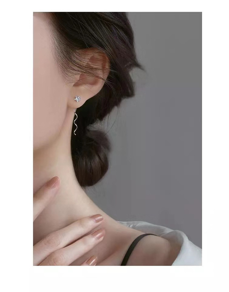 925 Sterling Silver Ear Needle Material 1 Pair 925 Sterling Silver Pentagram Star Earrings Ear Line Ear Studs