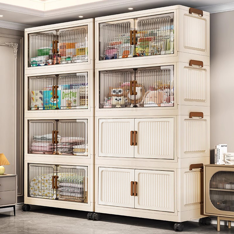 竖纹折叠柜免安装置物架零食收纳柜子家用储物柜工厂批发50-60宽