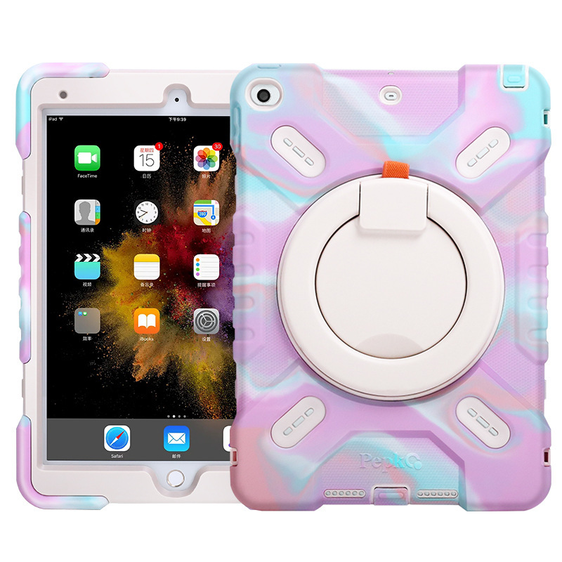 Colorful 10.2 inch flat panel protective case iPad9 generation silicone 360 degree rotating portable bracket protective case 9.7 inch