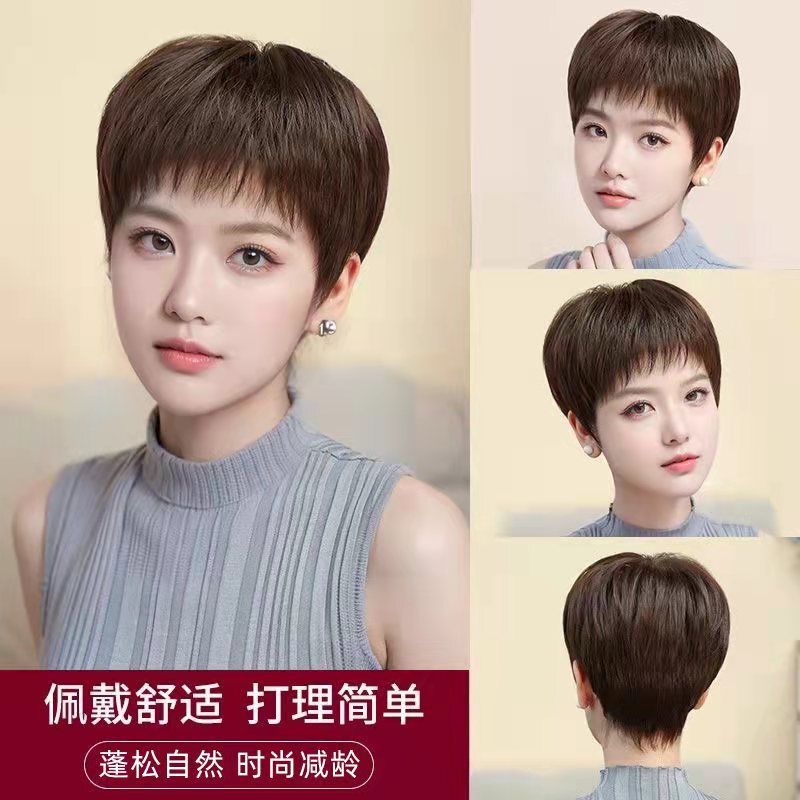 Factory Outlet Wig Full Head Cover Feminine Hair Natural Short Straight Hair Wig Set Middle-aged and Elderly Women's Real Hair Factory Outlet Wig Full Head Cover Feminine Hair Natural Short Straight Hair Wig Set Middle-aged and Elderly Women's Real Hair