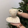 "Love" pink rose love handle cup 280ml+love saucer