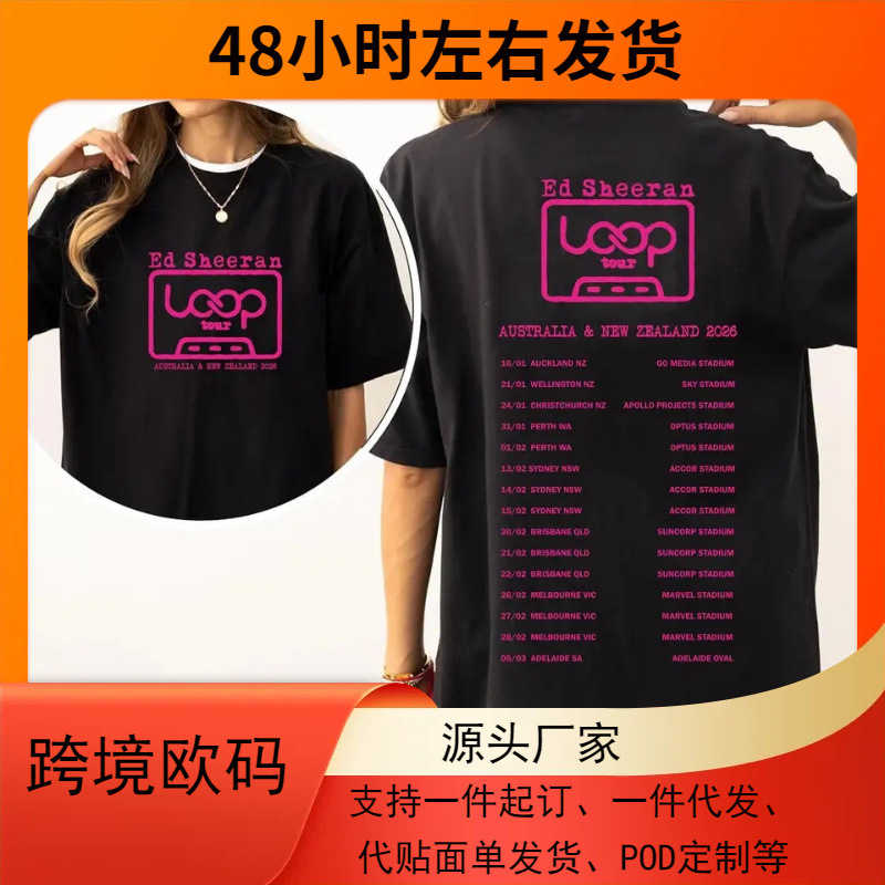 Adult Unisex Ed Sheeran Tour Australia New Zealand Double-Sided T-Shirt Pullover