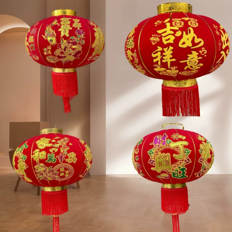 Lantern random mix of 3 velvet-coated long pole door lanterns Chinese New Year palace lanterns retail wholesale
