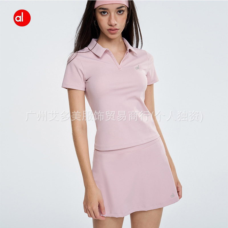 Alo Sports Polo Shirt Tennis Wear Fitness Short-Sleeved Women's Breathable Yoga Wear Light and Quick-Drying Outdoor Sports Suit