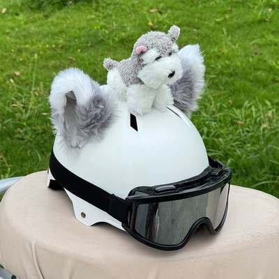 【Cute Puppy】Flash Sale Helmet Decoration Stitch Electric Vehicle Helmet Decoration Recommended by Delivery Drivers (Motosiklet dəbilqələri) - no-helmet-schnauzer-gray-with-white-tips-on-the-gray-ears