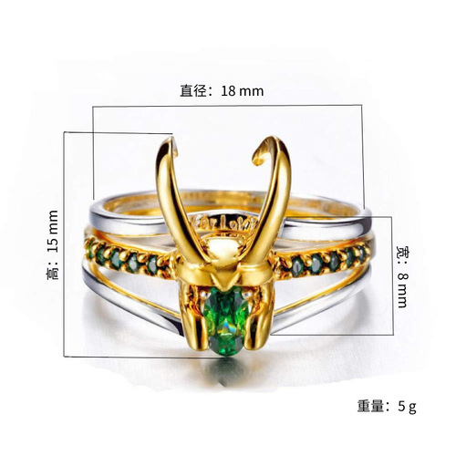 Long Rui Loki Helmet Ring—3-in-1 European and American Style Creative New Jewelry Ring and Earrings—Loki, God of Thunder