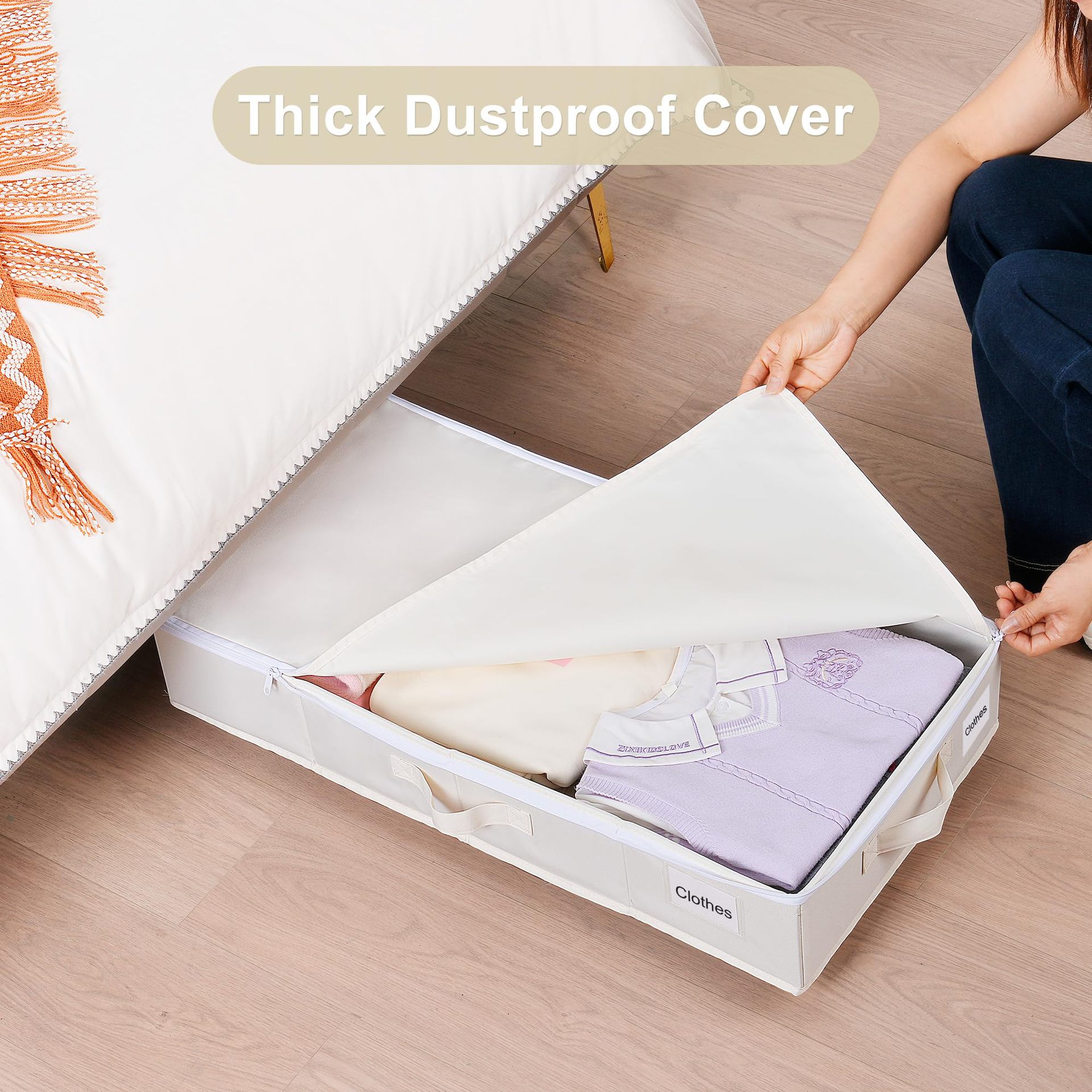 Foldable Under Bed Storage Box With Wheels, Dustproof Rolling Storage Organizer For Clothes, Shoes, Sundries, Bedroom Home Space Saving Container_maomaolike.com