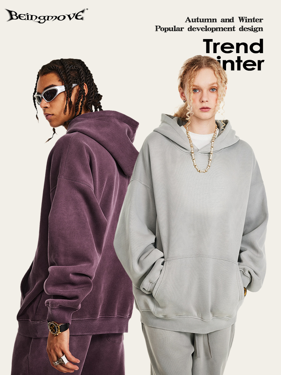 Sudadera con capucha de forro polar para hombre, estilo casual de alta gama, marca americana de moda otoñal 2025, con estampado de caballo desgastado y resistente.