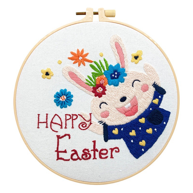 Conejo de Pascua cuelga pinturas bordadas lu decoraciones de salón dibujos animados huevos bordados a mano bolsas de material diy