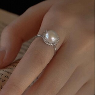 10-11MM Freshwater Pearl Flawless Aurora S925 Silver Ring Adjustable Simple Joker