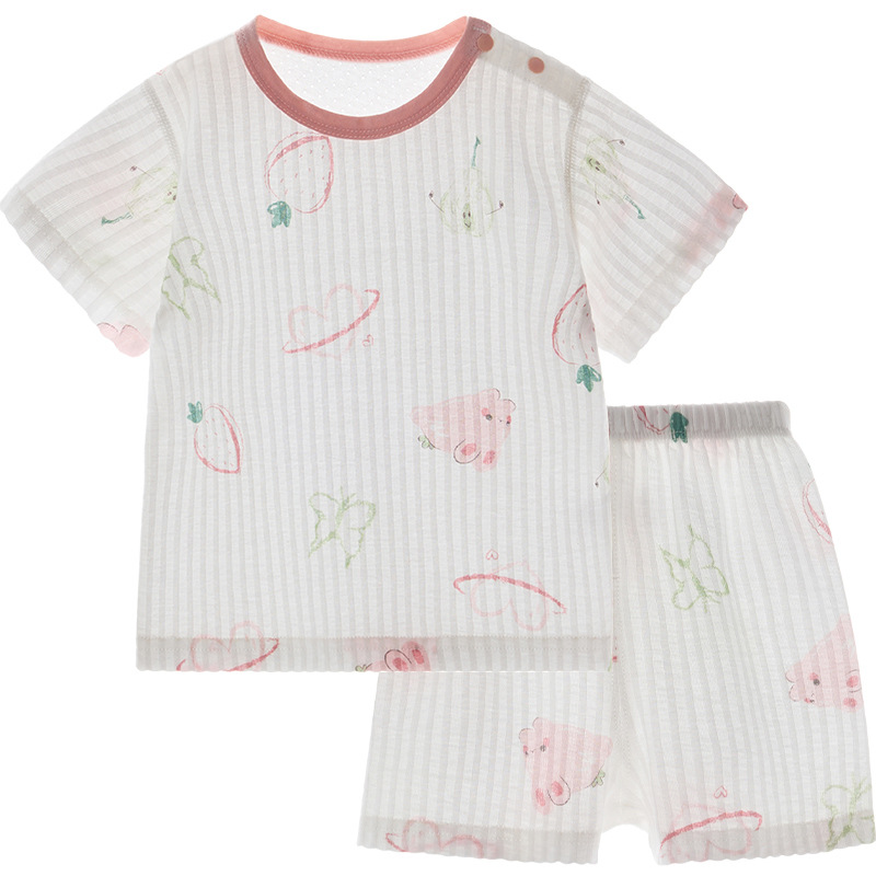 Traje de manga corta para bebé, pijama de verano para niños, conjunto de dos piezas fino y transpirable, ropa de verano para niños y niñas, ropa de bebé