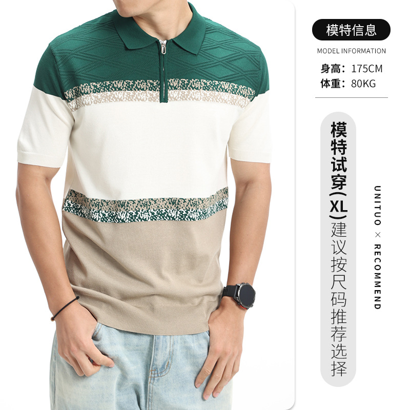 American Style Retro Polo de hielo de punto de hombre Casual de verano de alto nivel de camiseta de cuello de hombre