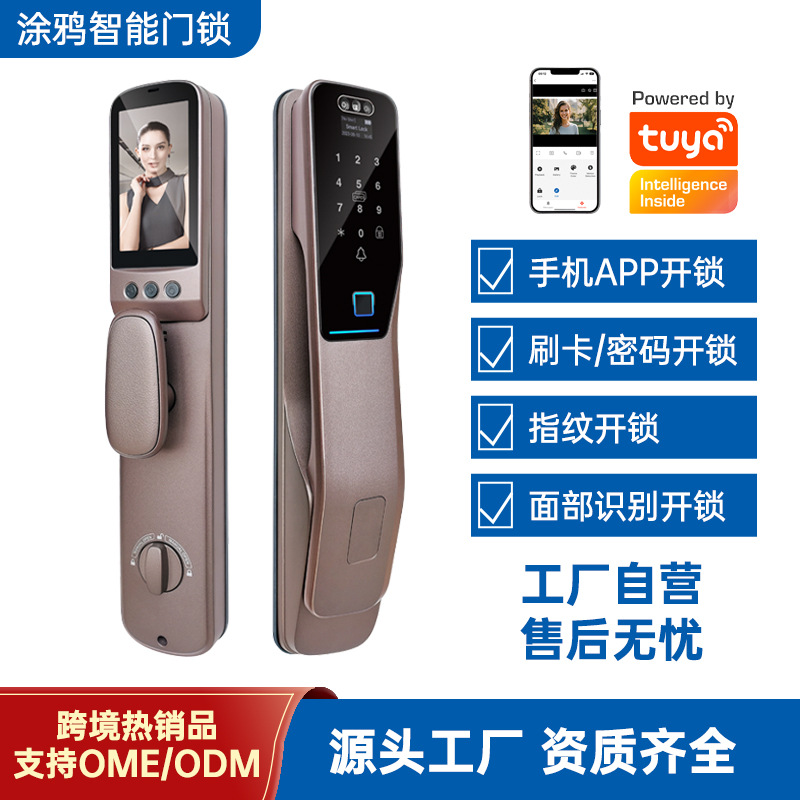 Entrance door lock facial recognition fingerprint monitoring