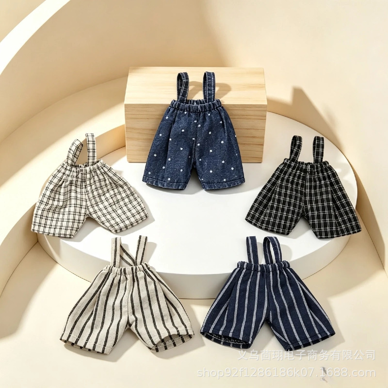 Autumn new 15cm doll long-legged Kitty overalls striped suspenders retro pants keychain pendant doll clothes Autumn new 15cm doll long-legged Kitty overalls striped suspenders retro pants keychain pendant doll clothes